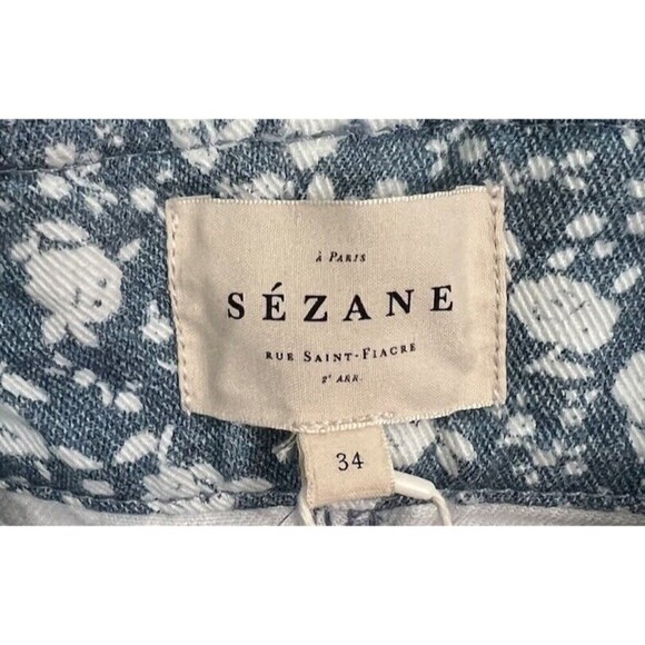 Sézane High-Waist Floral Tapered Jeans FR 34/US 2 Blue White NWT - Picture 11 of 12